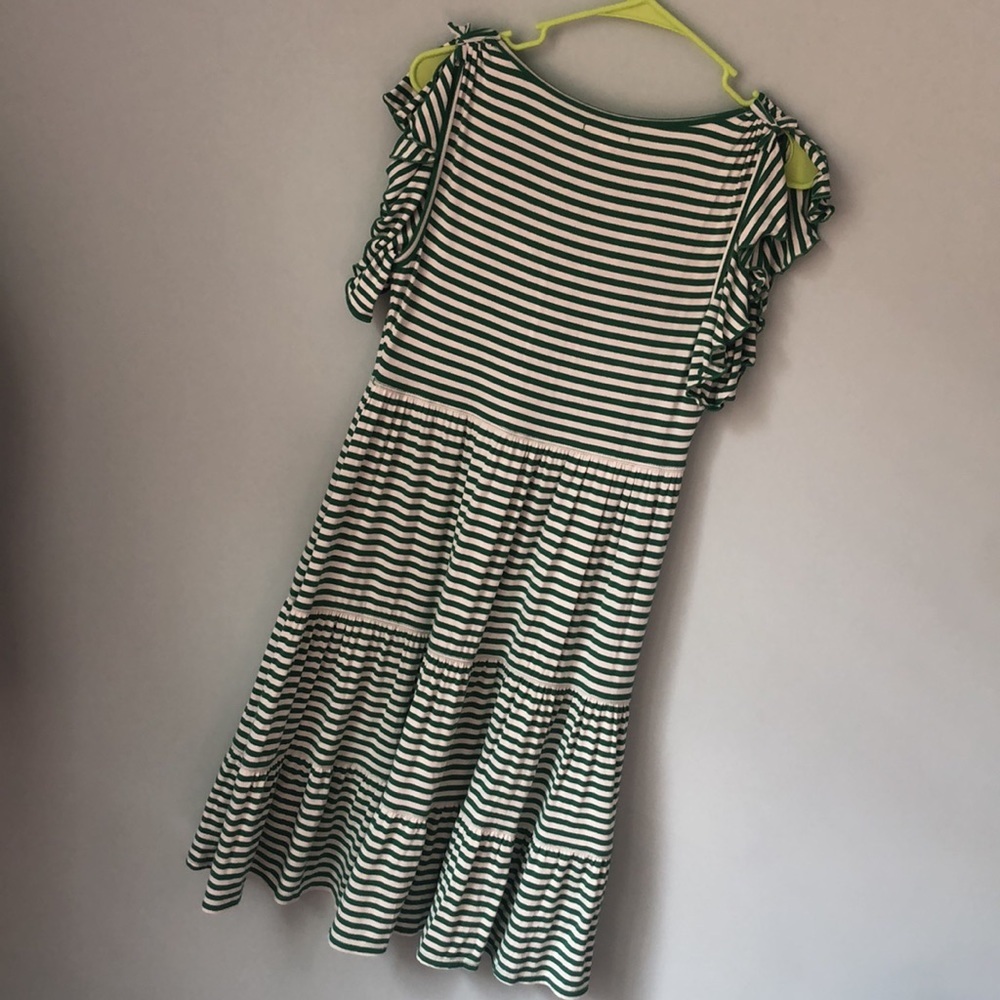 NWT Max Studio Ruffle Cap Sleeve Tiered Jersey Babydoll Dress Green Stripe - Picture 7 of 8